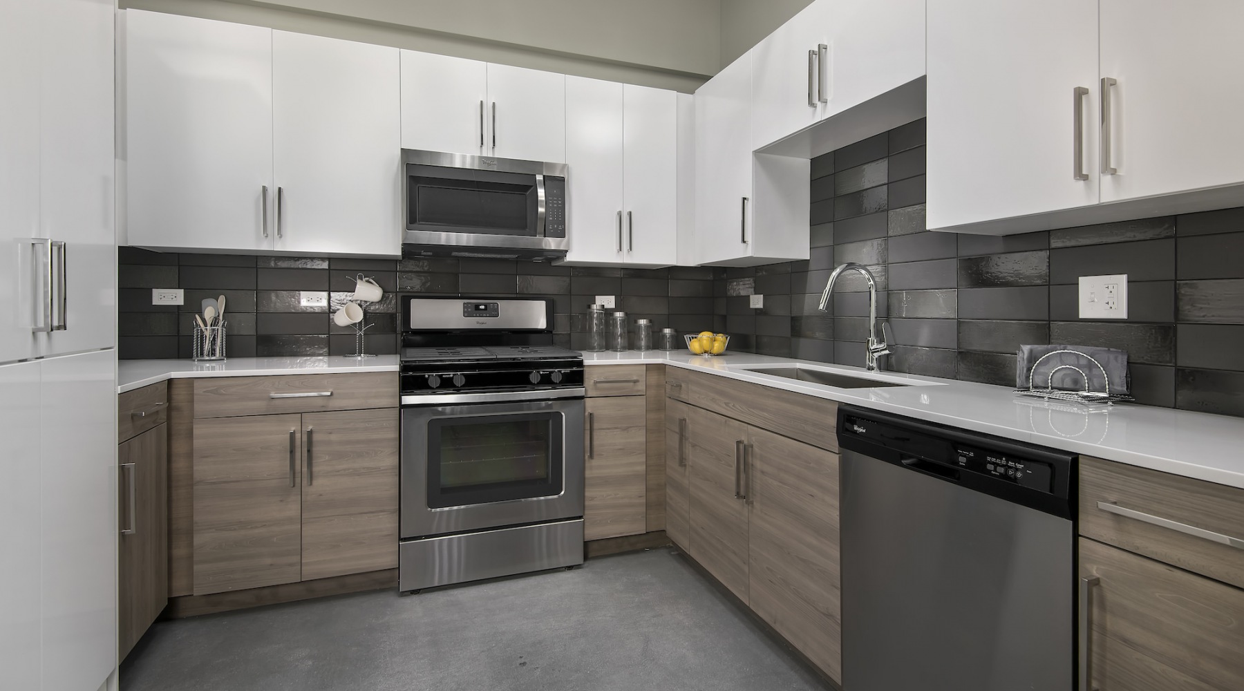 Kitchen with white cabinets
